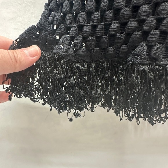 Elana Kattan Black Mesh Witchy Boho Crochet Dress 3/4 Sleeve Fringe Hem Size M - Picture 9 of 9